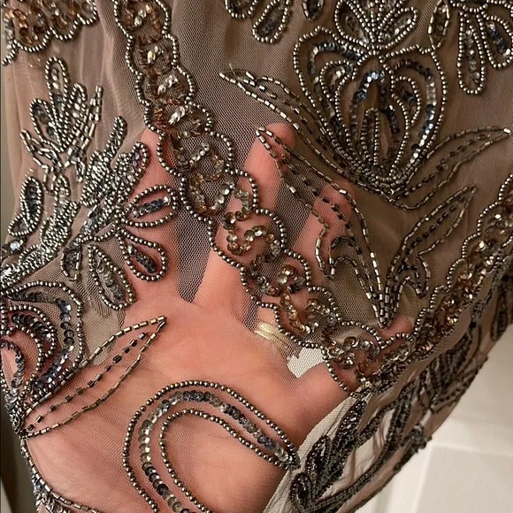 Brown Sequin Embellished Gown with 3/4 Sleeves - Picture 4 of 11